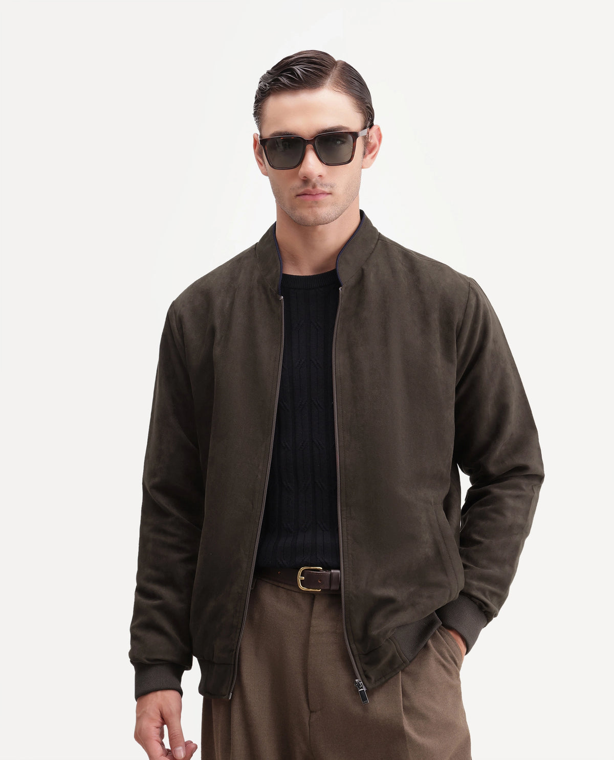 Rare Rabbit Men's Henron Brown Polyester Band Collar Regular Plain Jacket