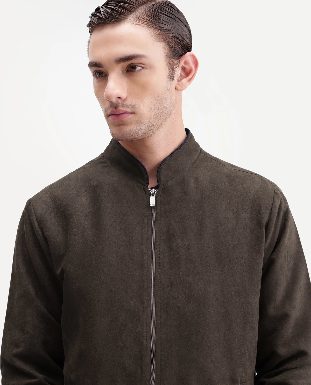 Rare Rabbit Men's Henron Brown Polyester Band Collar Regular Plain Jacket