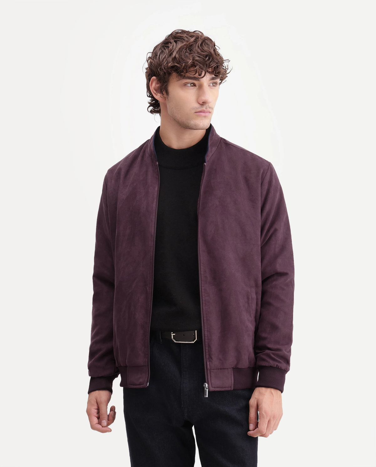 Rare Rabbit Men's Henron Dark Red Polyester Band Collar Regular Plain Jacket