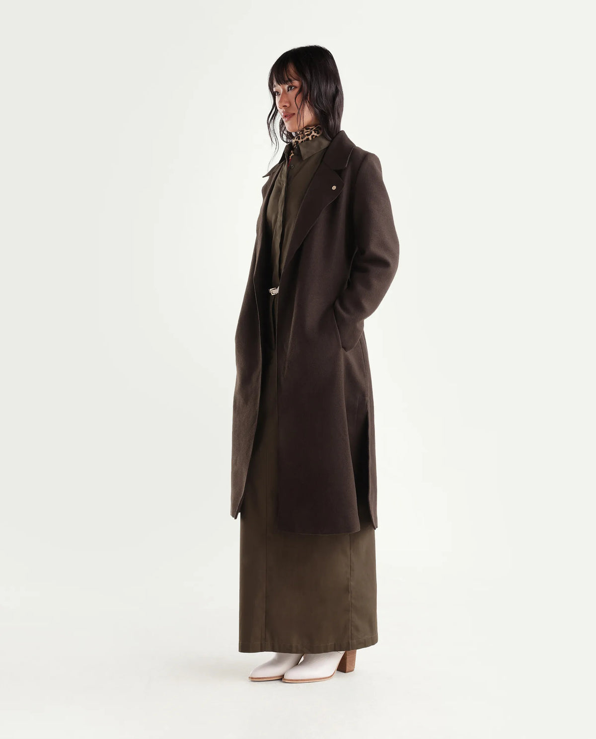 Rareism Women's Gisboryaw26 Olive Polyester Blend Lapel Neck Regular Plain Coat