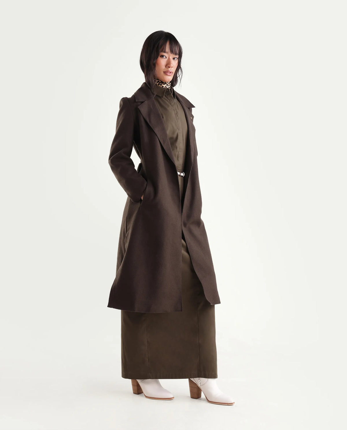 Rareism Women's Gisboryaw26 Olive Polyester Blend Lapel Neck Regular Plain Coat