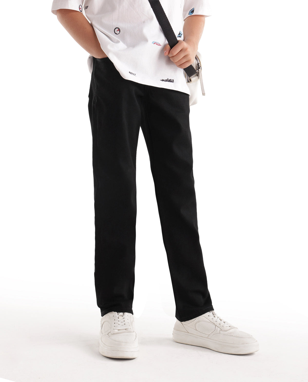 Rare Ones Kids Denno Black Cotton Blend Fabric Button And Zip Closure Regular Fit Plain Jeans