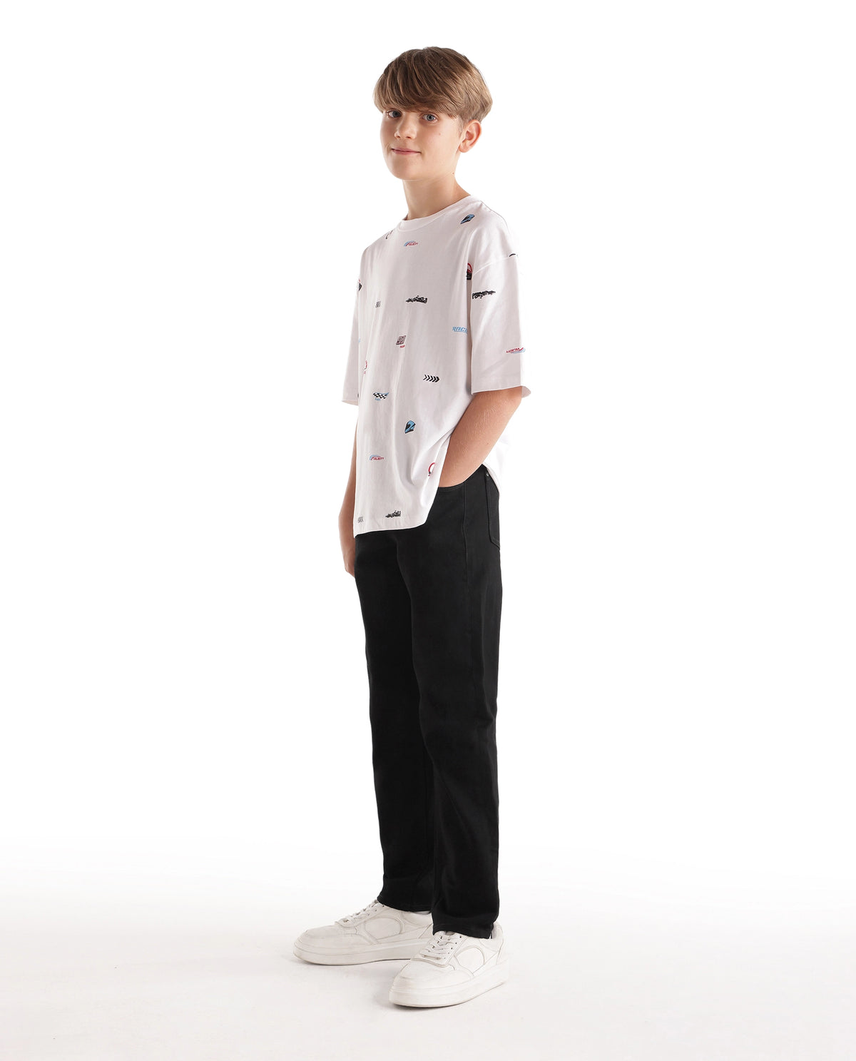 Rare Ones Kids Denno Black Cotton Blend Fabric Button And Zip Closure Regular Fit Plain Jeans