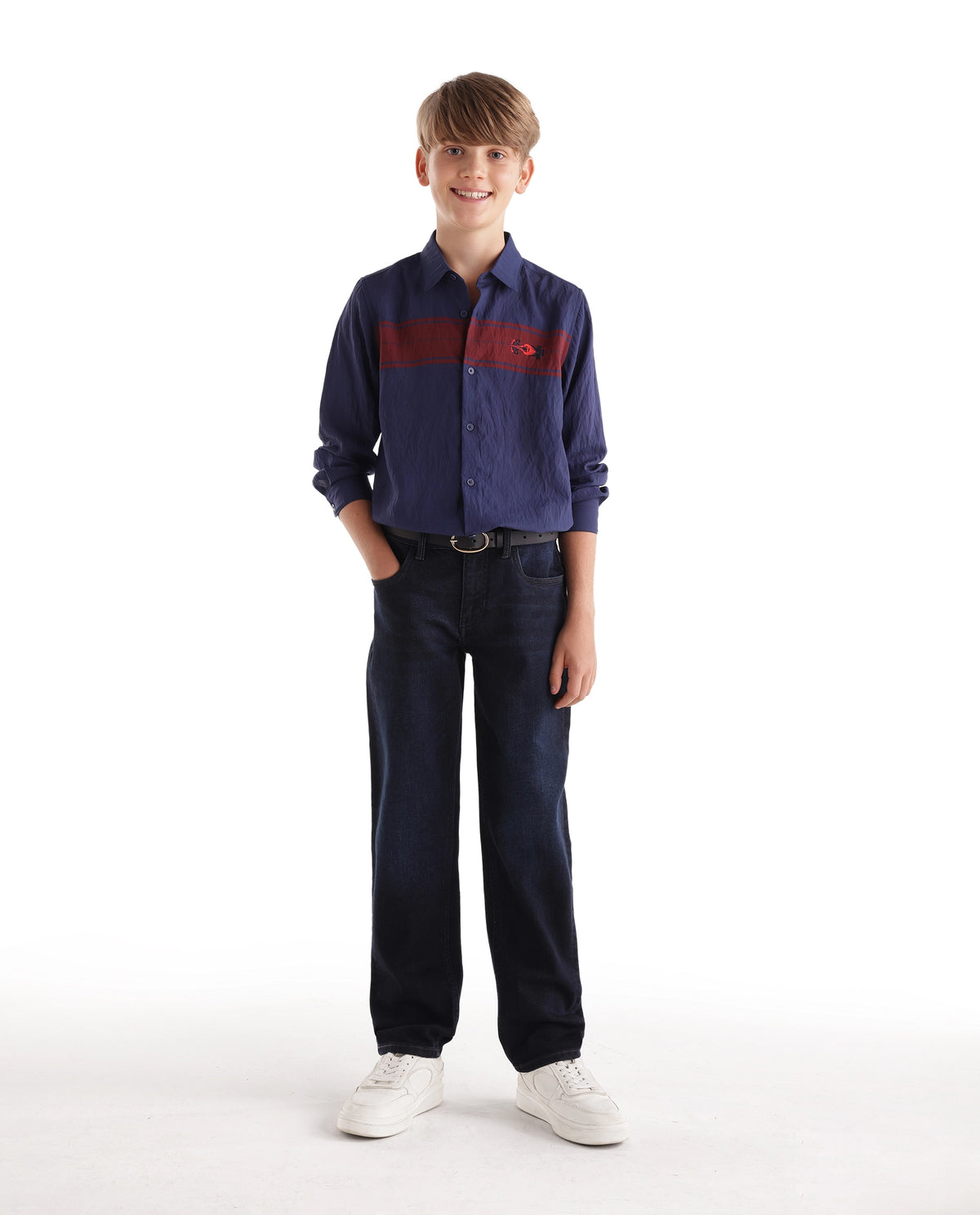Rare Ones Kids Cyrus Dark Blue Cotton Blend Fabric Button And Zip Closure Regular Fit Plain Jeans
