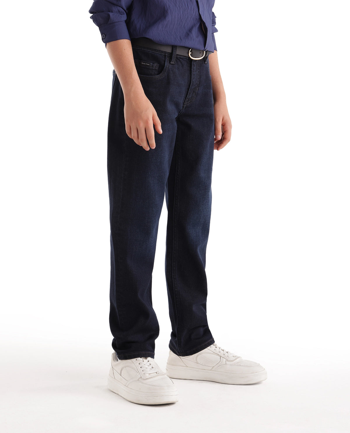 Rare Ones Kids Cyrus Dark Blue Cotton Blend Fabric Button And Zip Closure Regular Fit Plain Jeans