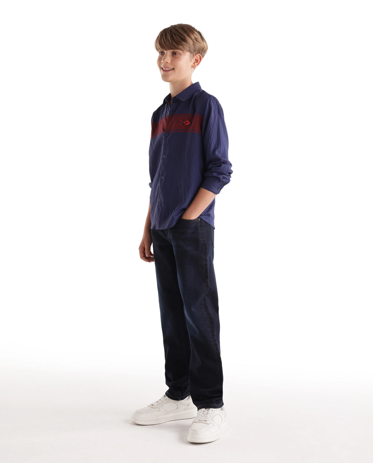 Rare Ones Kids Cyrus Dark Blue Cotton Blend Fabric Button And Zip Closure Regular Fit Plain Jeans