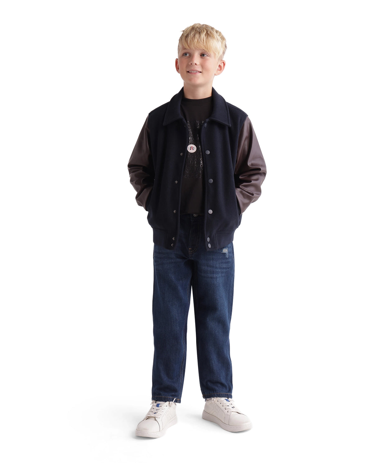 Rare Ones Kids Indi-K-26 Dark Blue Cotton Fabric Button And Zip Closure Regular Fit Plain Jeans