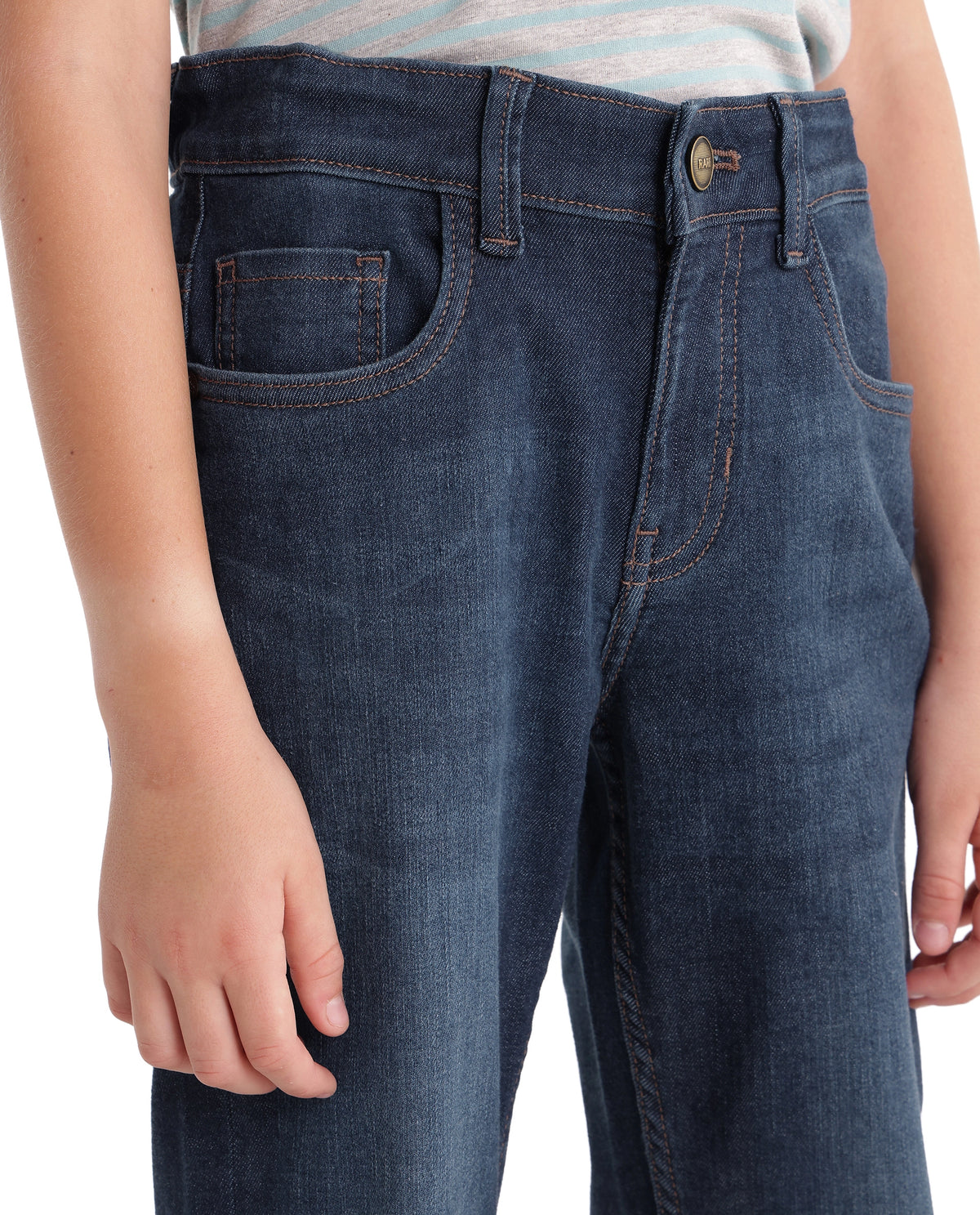 Rare Ones Kids Ned Dark Blue Cotton Blend Fabric Button And Zip Closure Regular Fit Plain Jeans