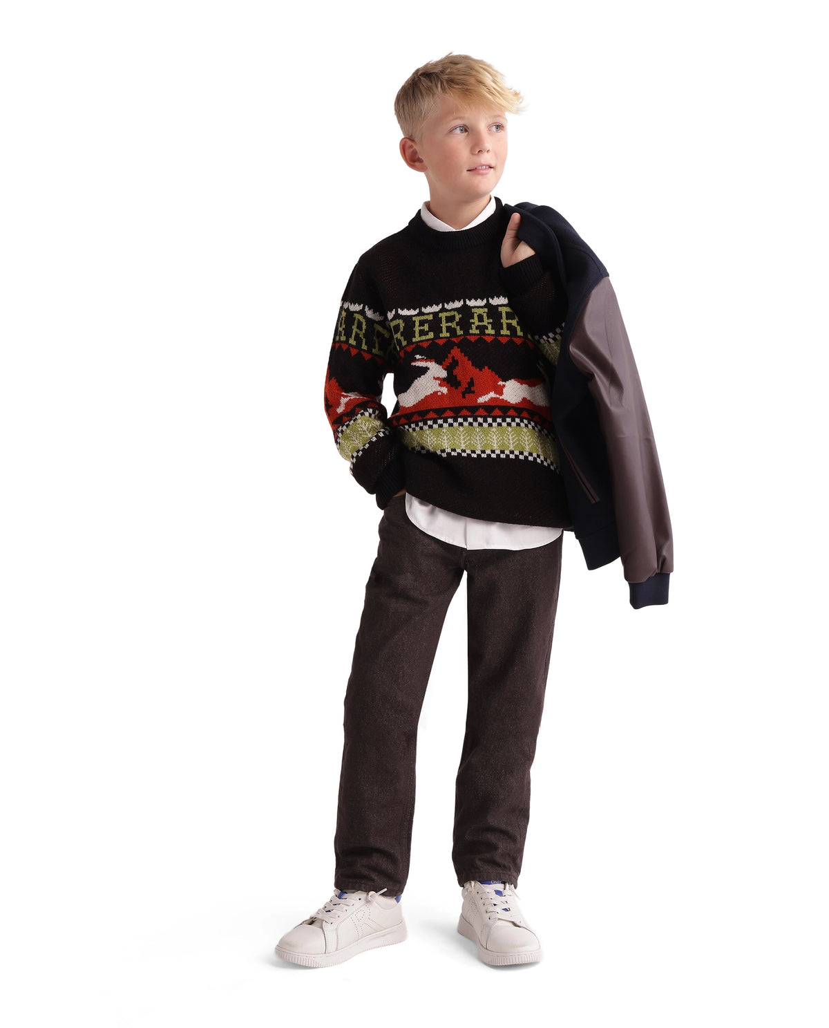 Rare Ones Kids Ladd-K Dark Brown Cotton Fabric Button And Zip Closure Regular Fit Plain Jeans