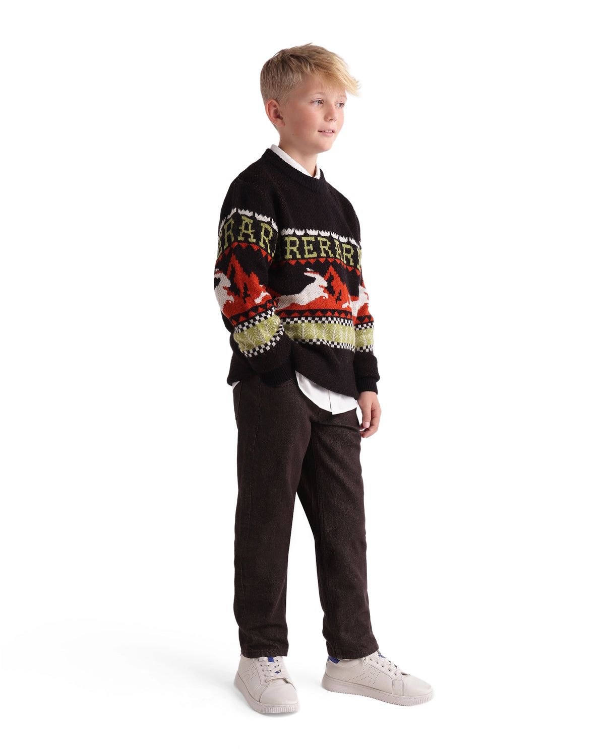 Rare Ones Kids Ladd-K Dark Brown Cotton Fabric Button And Zip Closure Regular Fit Plain Jeans