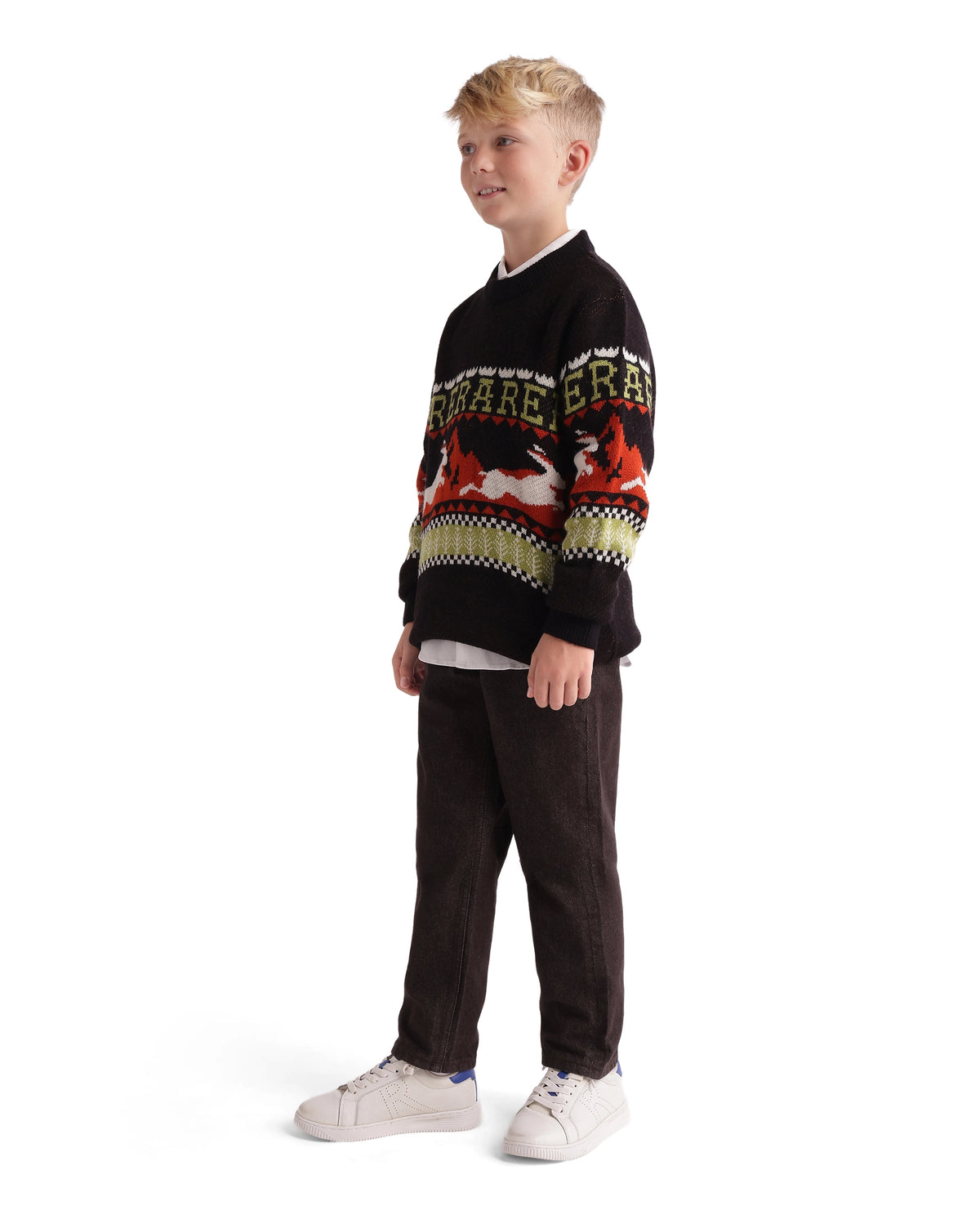 Rare Ones Kids Ladd-K Dark Brown Cotton Fabric Button And Zip Closure Regular Fit Plain Jeans