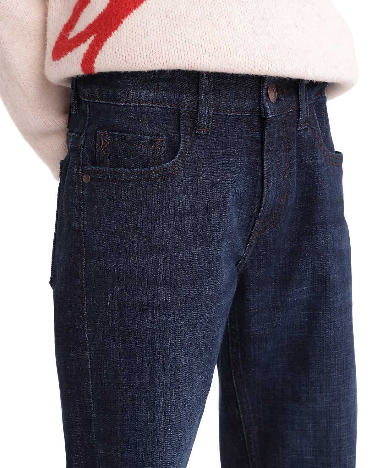Rare Ones Kids Ledo-1-K Navy Cotton Blend Fabric Button And Zip Closure Slim Fit Plain Jeans