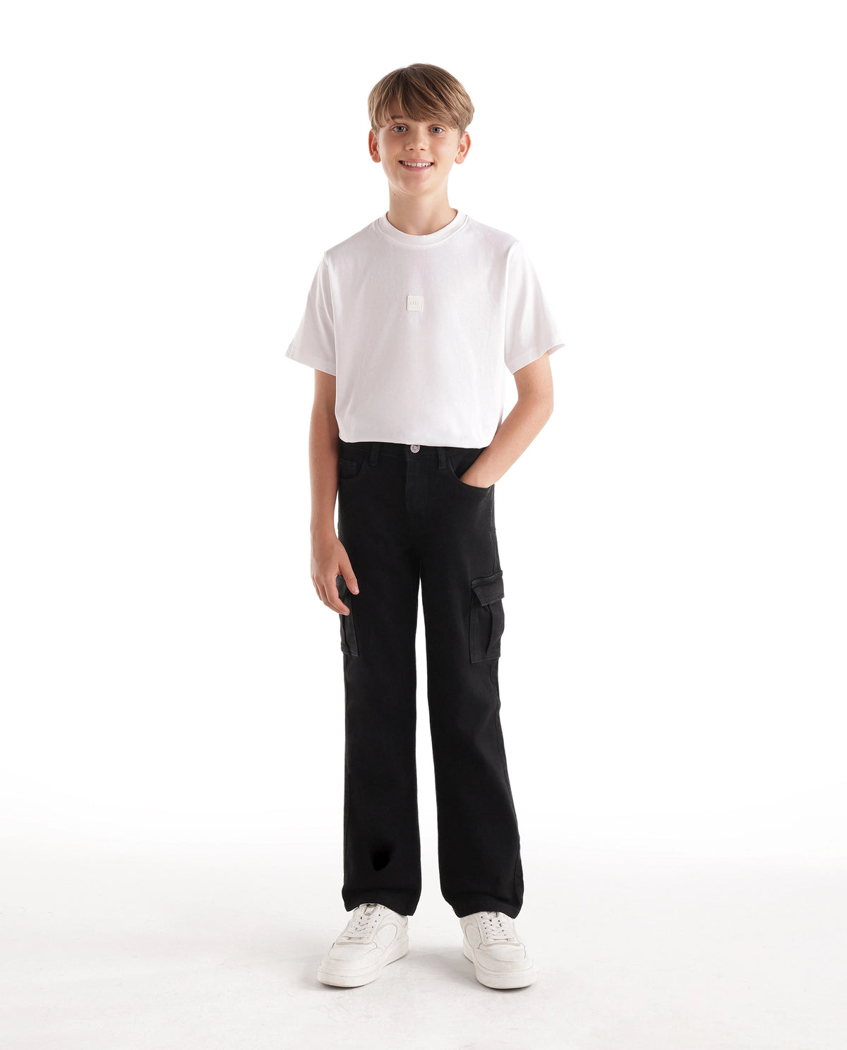Rare Ones Kids Blake Black Cotton Blend Fabric Button And Zip Closure Relaxed Fit Plain Jeans