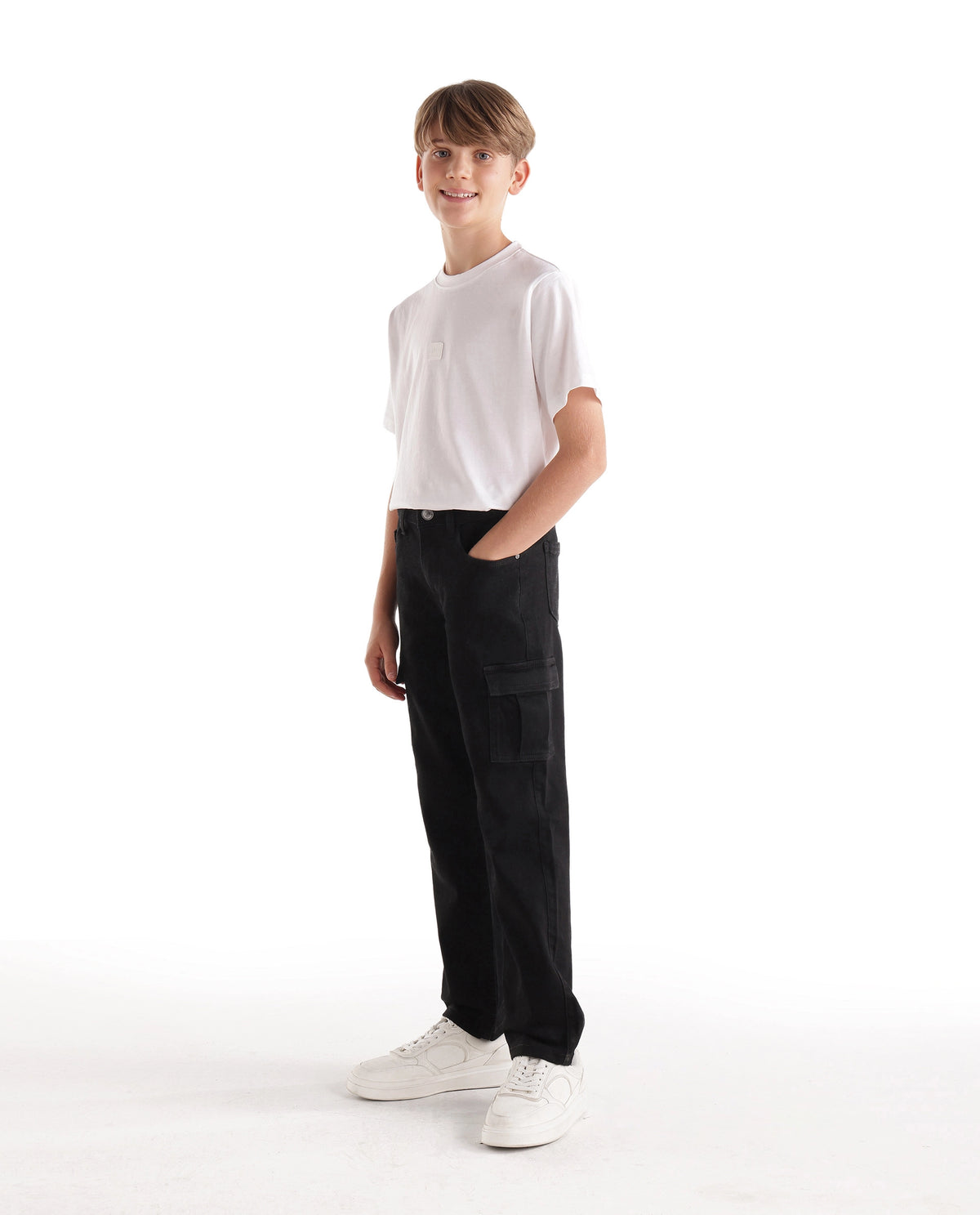 Rare Ones Kids Blake Black Cotton Blend Fabric Button And Zip Closure Relaxed Fit Plain Jeans
