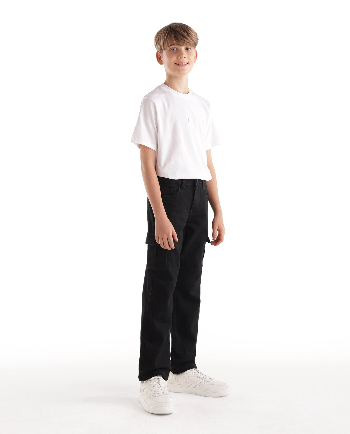 Rare Ones Kids Blake Black Cotton Blend Fabric Button And Zip Closure Relaxed Fit Plain Jeans
