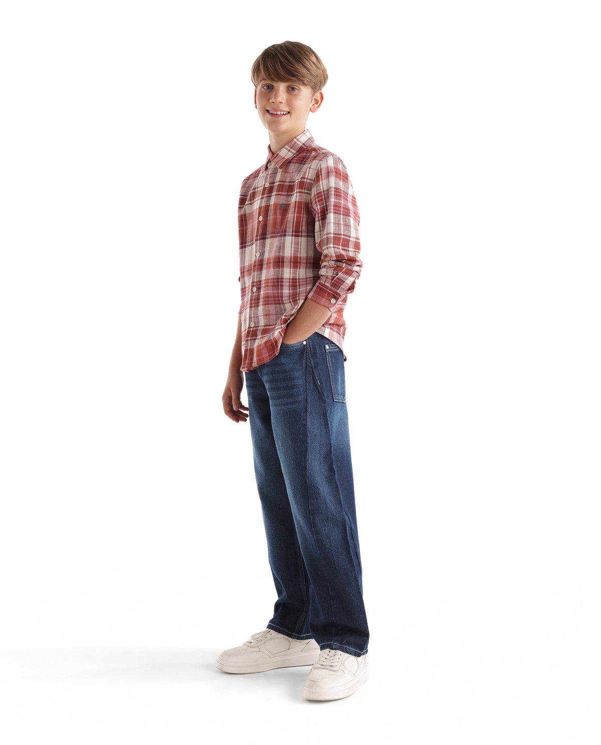 Rare Ones Kids Wells Light Blue Cotton Fabric Button And Zip Closure Relaxed Fit Plain Jeans