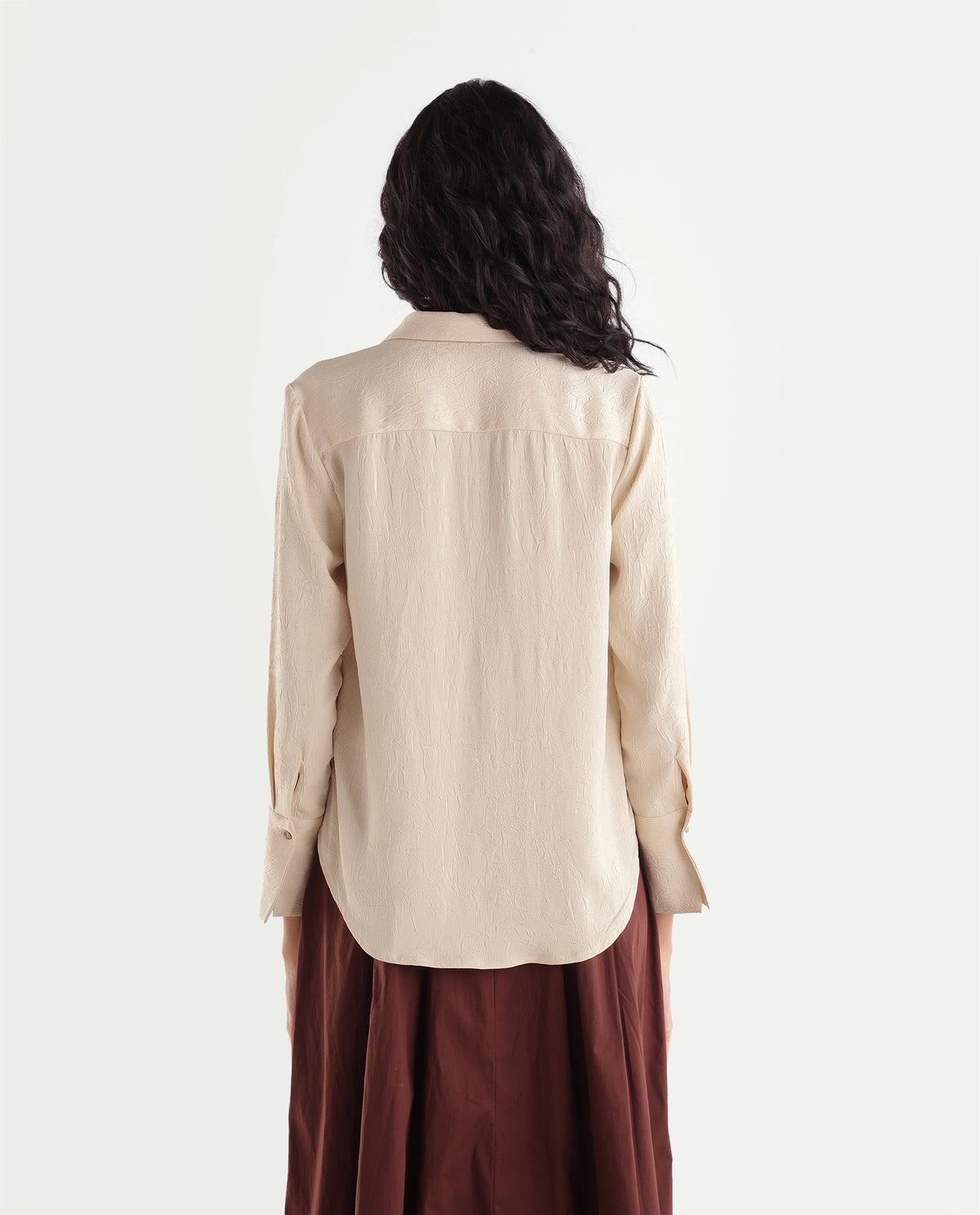 Rareism Women's Pasimo Beige Polyester Spread Collar Regular Plain Shirt