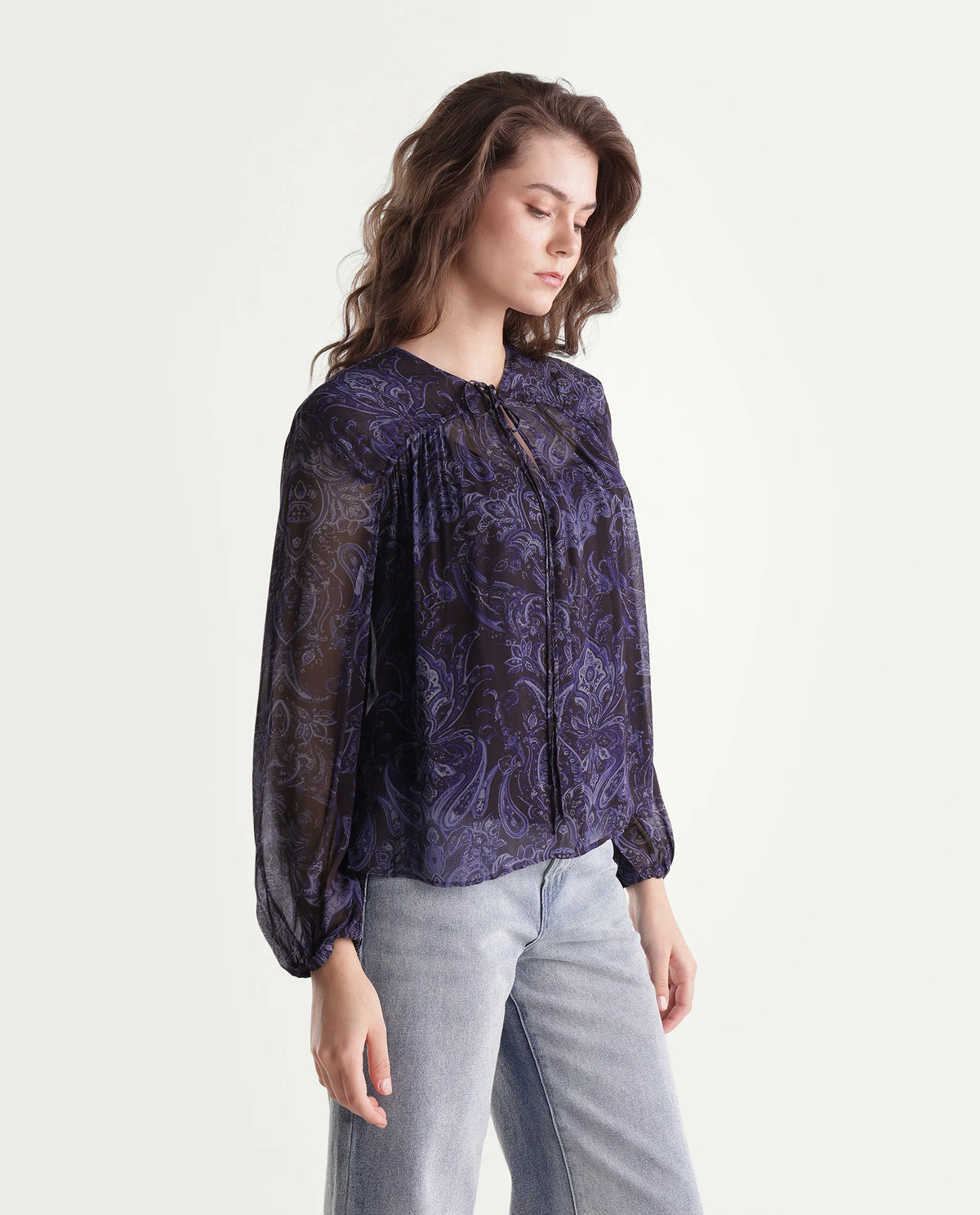 Rareism Women's Ducos Brown Viscose Relaxed Paisley Print Top