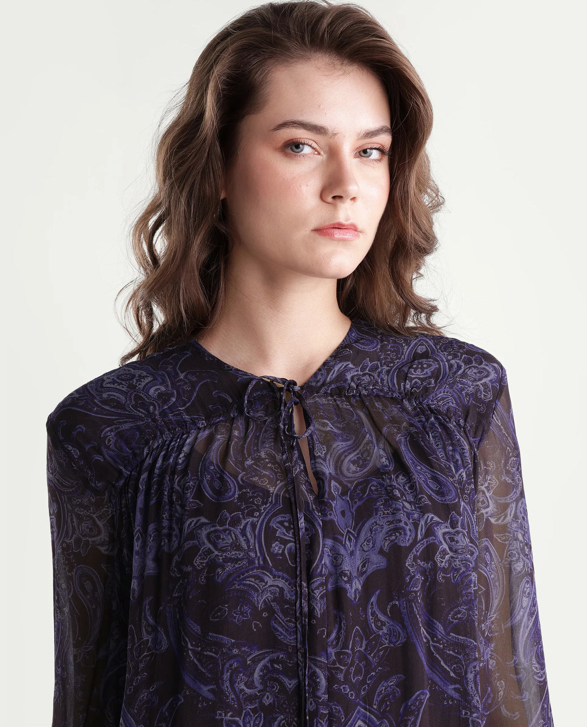 Rareism Women's Ducos Brown Viscose Relaxed Paisley Print Top