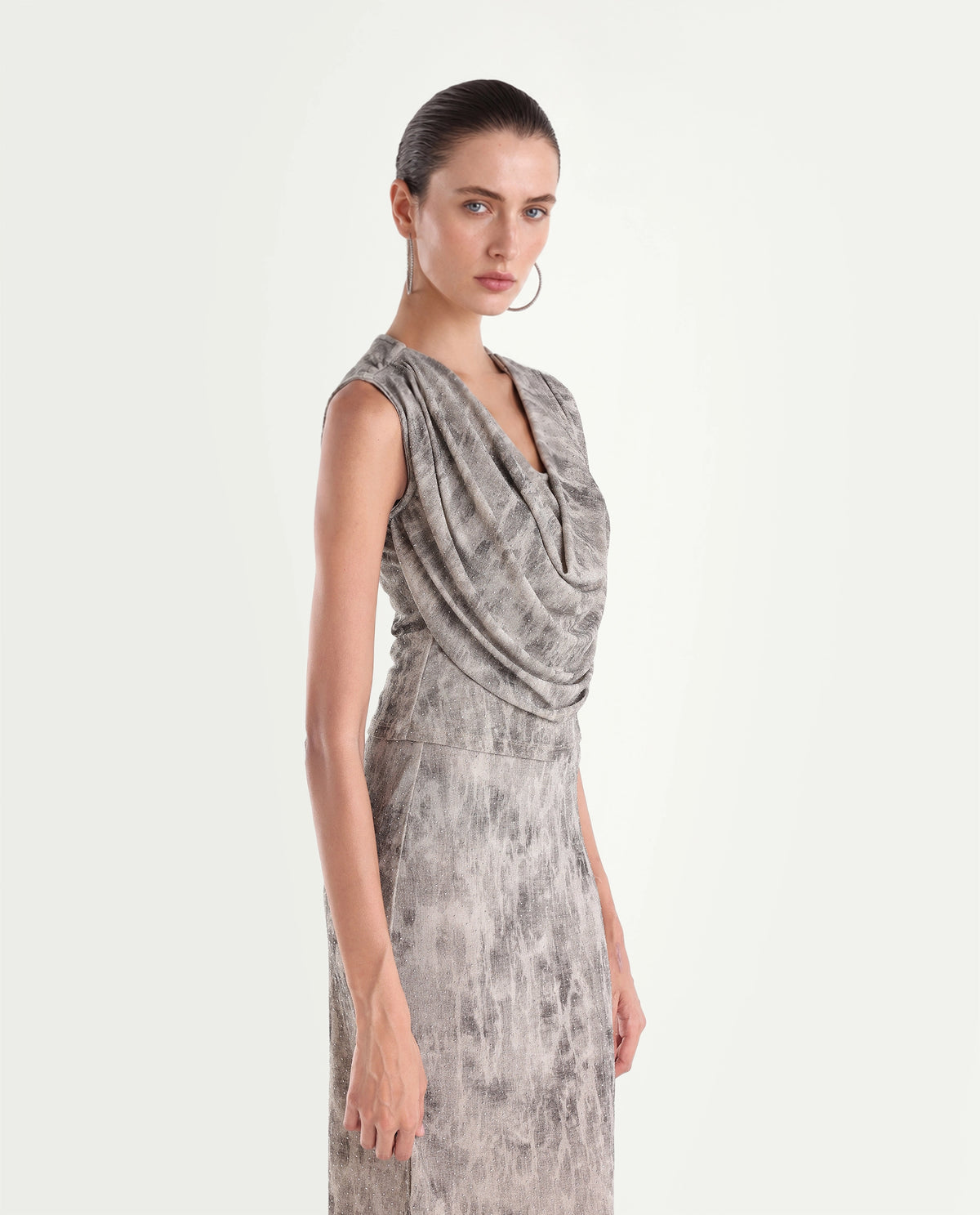 Rareism Women's Padel-B Light Grey Nylon Blend Straight Abstract Print Skirt