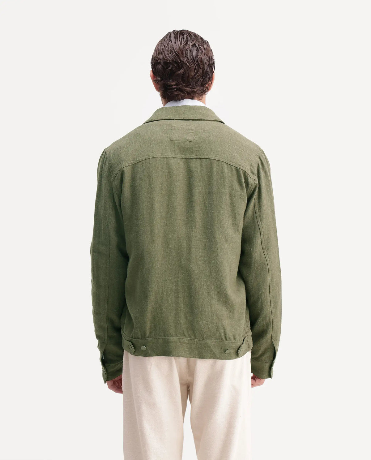 Rare Rabbit Men's Mirk-S Green Linen Blend Spread Collar Regular Plain Jacket