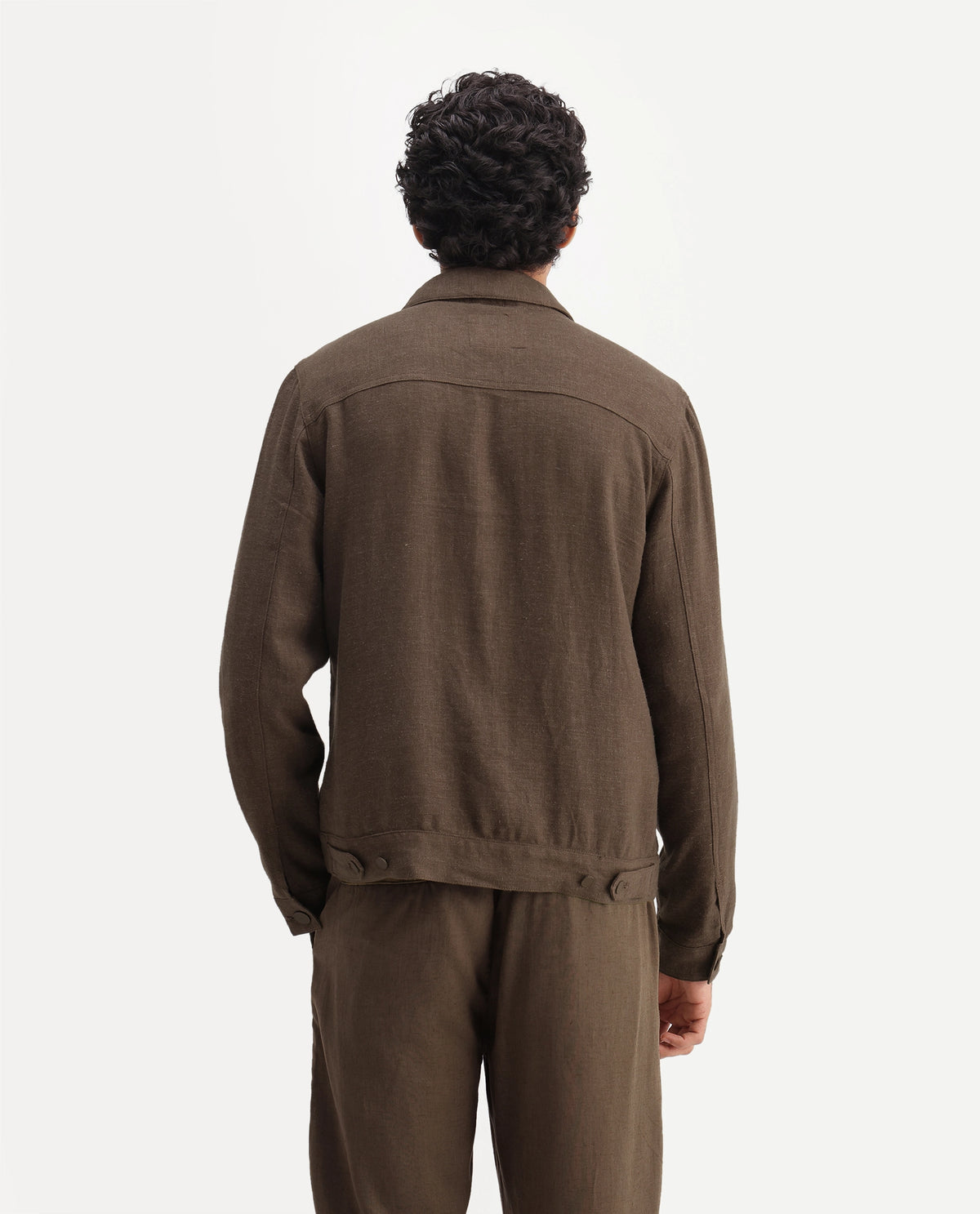 Rare Rabbit Men's Mirk-S Dusky Brown Linen Blend Spread Collar Regular Plain Jacket