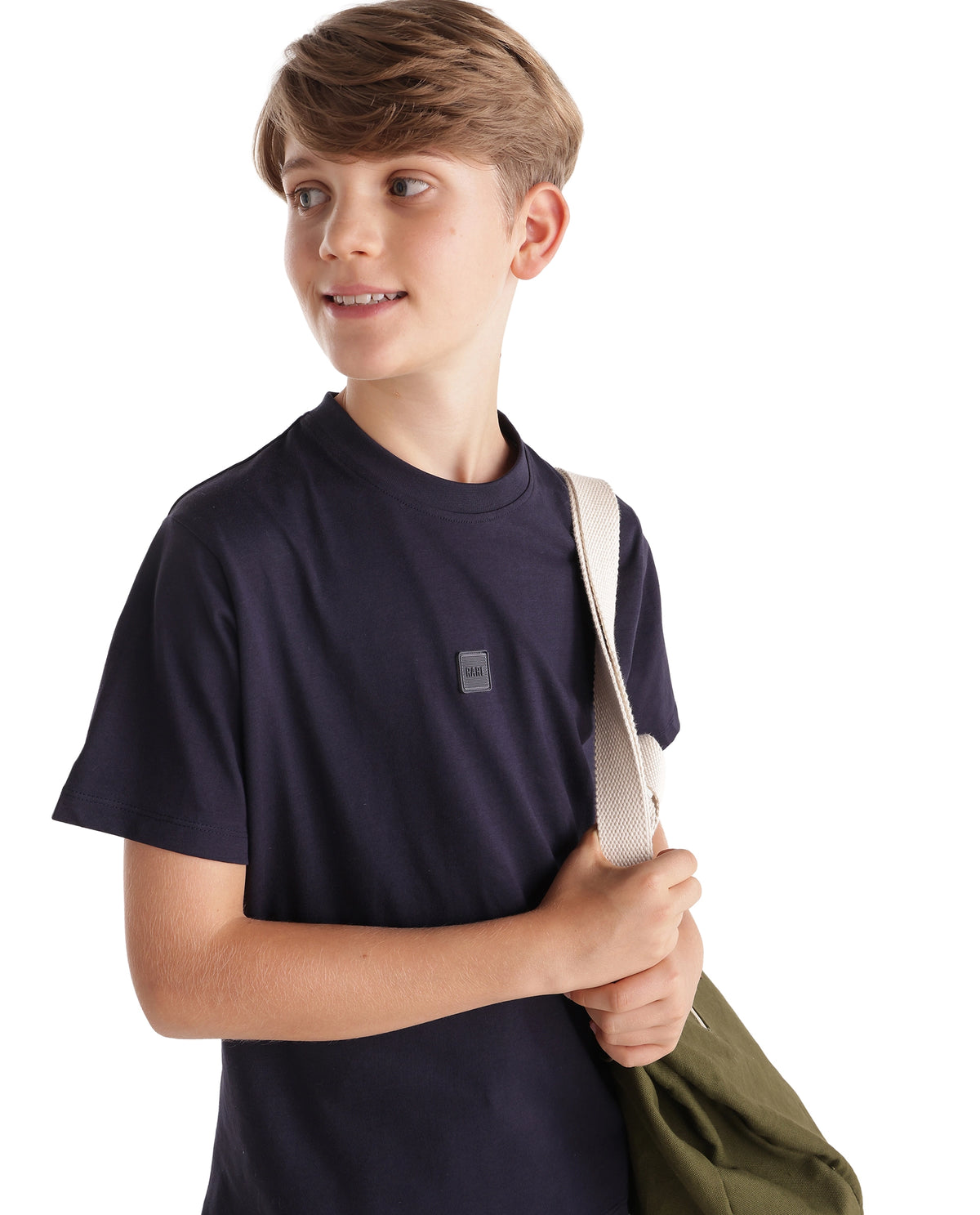 Rare Ones Kids Tian-K-T Navy Cotton Crew Neck Regular Plain T-Shirt
