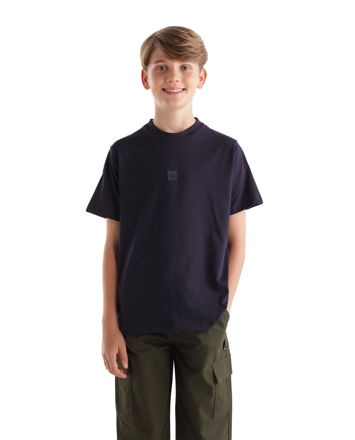 Rare Ones Kids Tian-K-T Navy Cotton Crew Neck Regular Plain T-Shirt