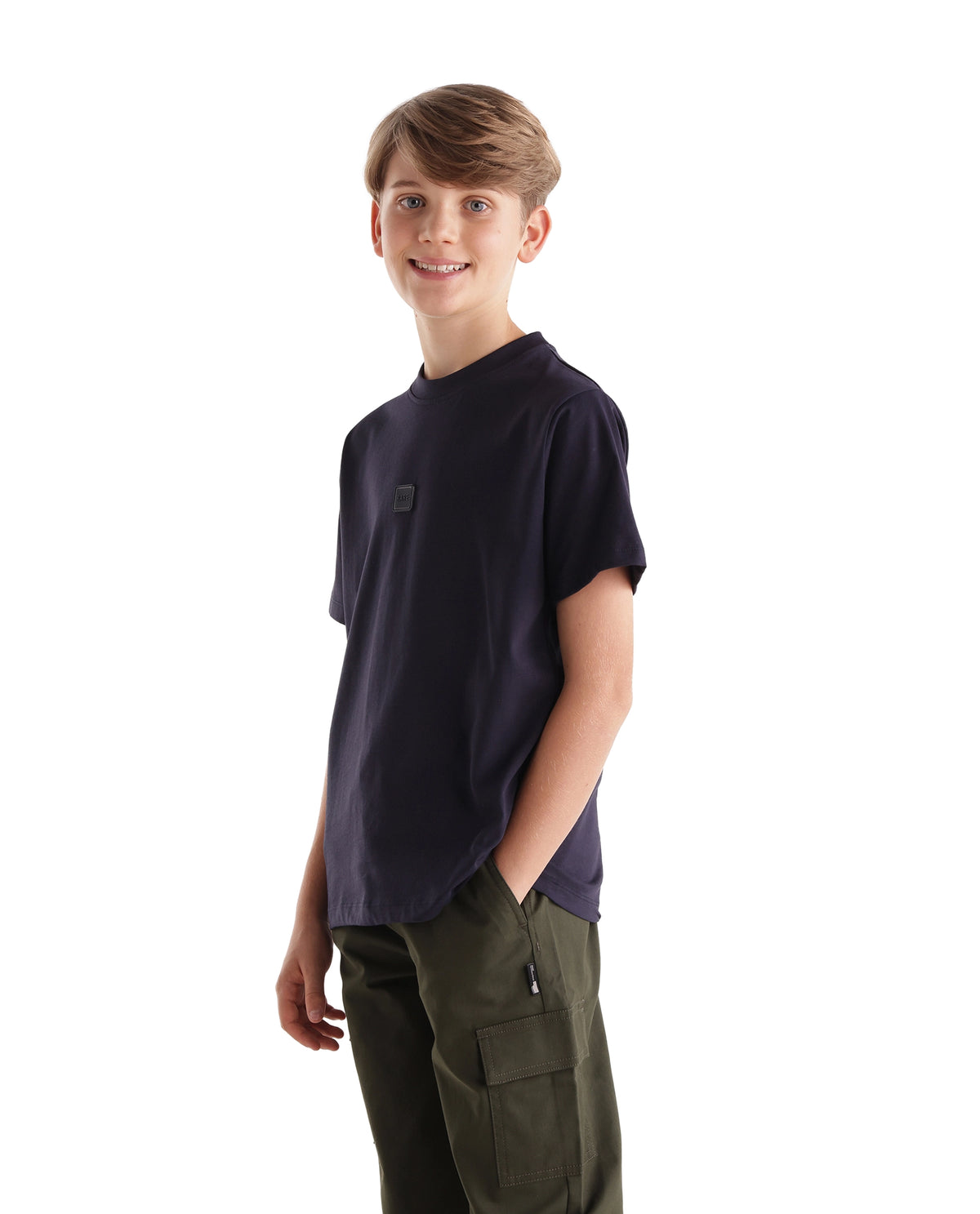 Rare Ones Kids Tian-K-T Navy Cotton Crew Neck Regular Plain T-Shirt