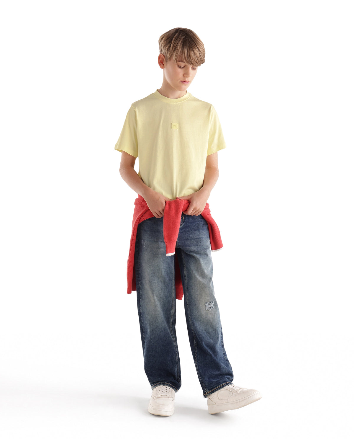 Rare Ones Kids Tian-K-T Pastel Yellow Cotton Crew Neck Regular Plain T-Shirt
