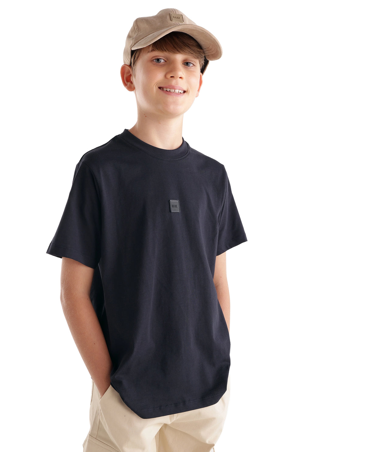 Rare Ones Kids Fumio-T Navy Cotton Crew Neck Regular Plain T-Shirt