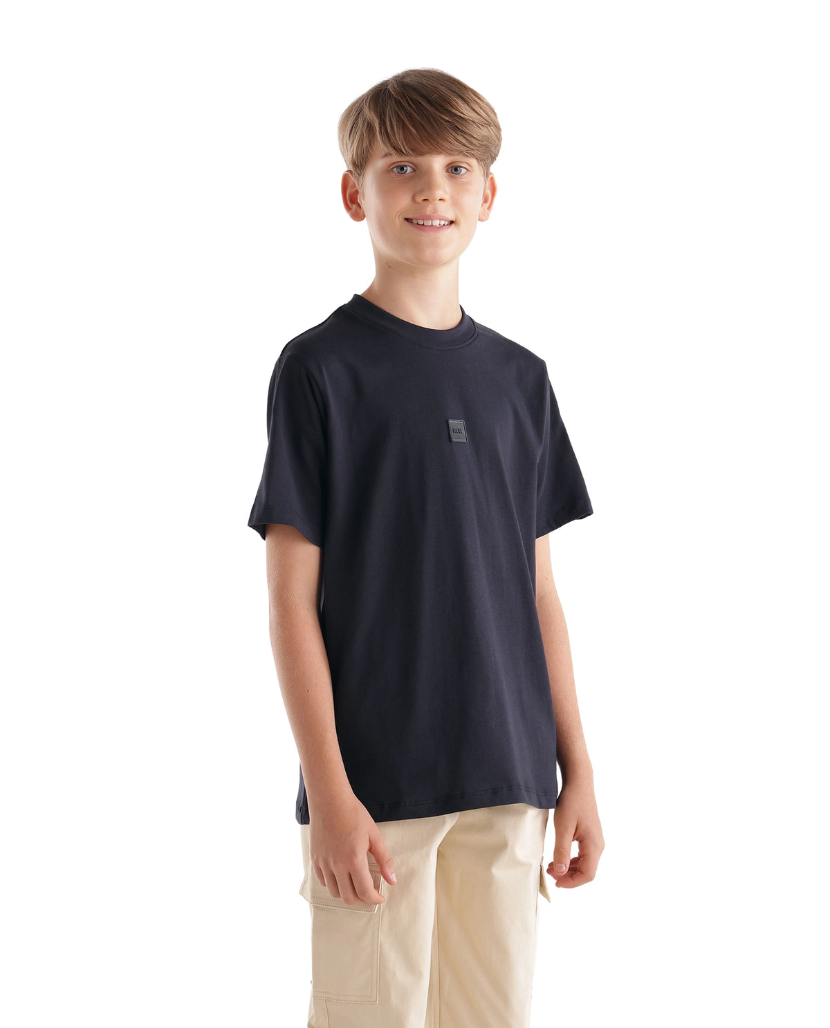 Rare Ones Kids Fumio-T Navy Cotton Crew Neck Regular Plain T-Shirt