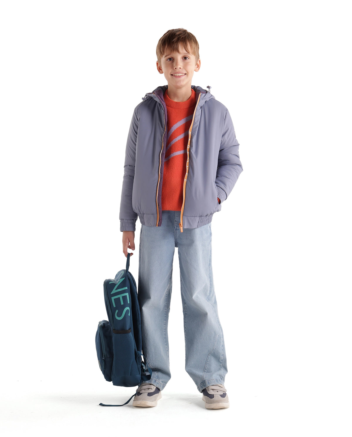Rare Ones Kids Cason Dusky Blue Polyester Hooded Regular Plain Jacket