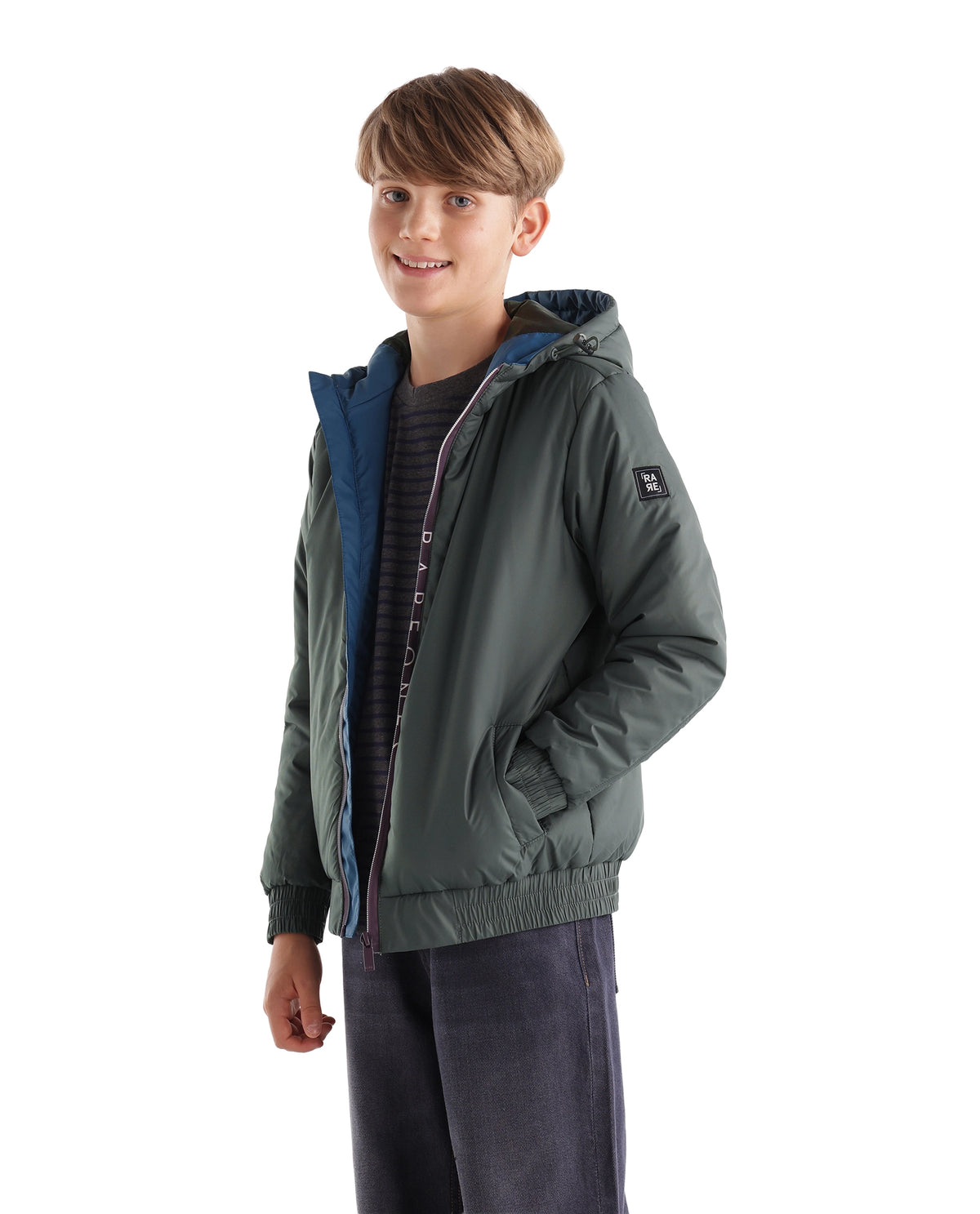 Rare Ones Kids Cason Olive Polyester Hooded Regular Plain Jacket