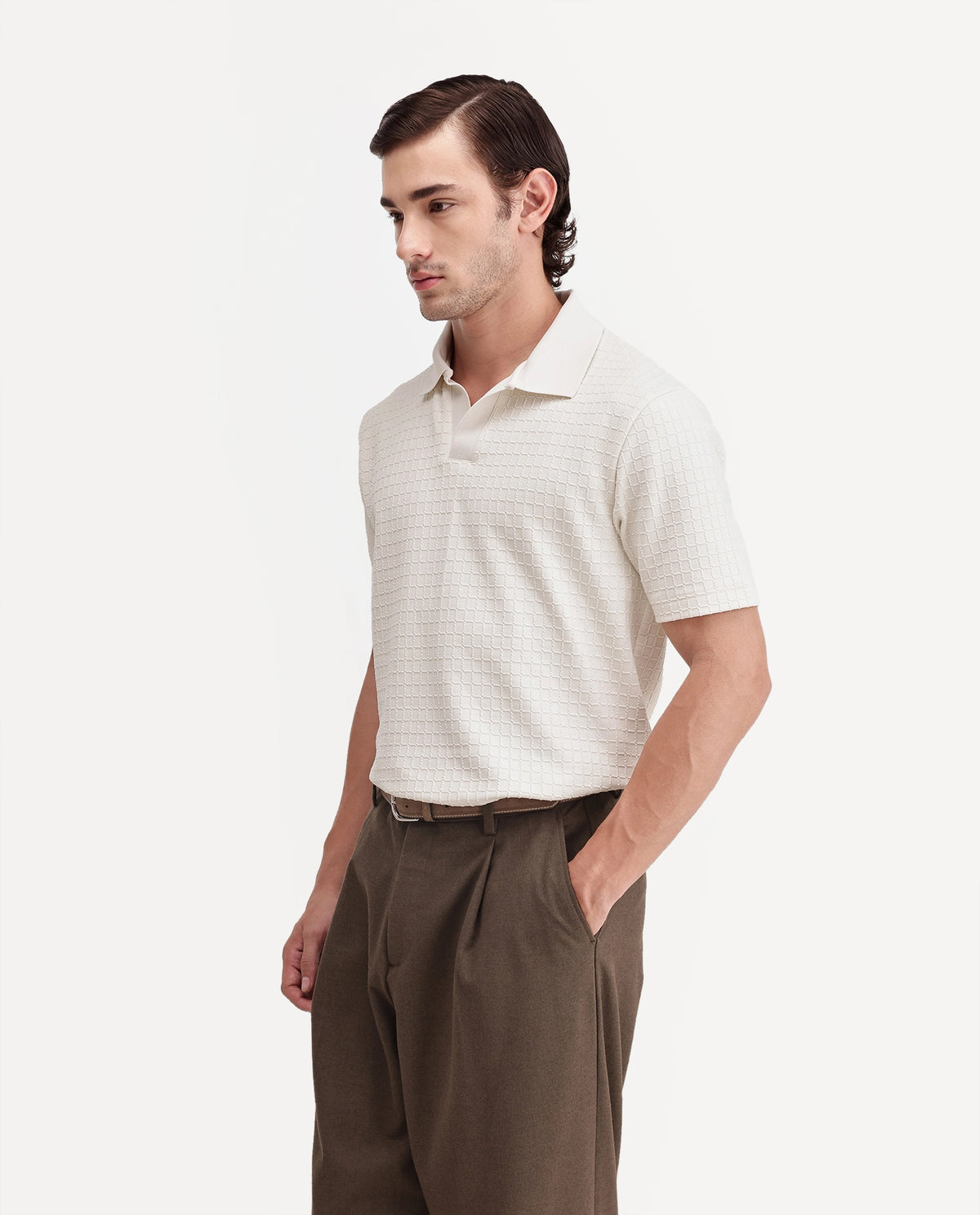Rare Rabbit Men Devor Off White Polyester Blend Jonny Collar Plain Regular Polo