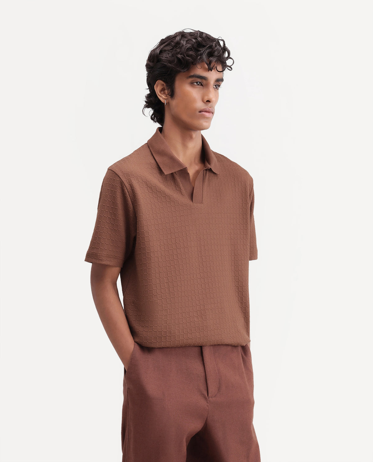 Rare Rabbit Men Devor Primary Brown Polyester Blend Jonny Collar Plain Regular Polo