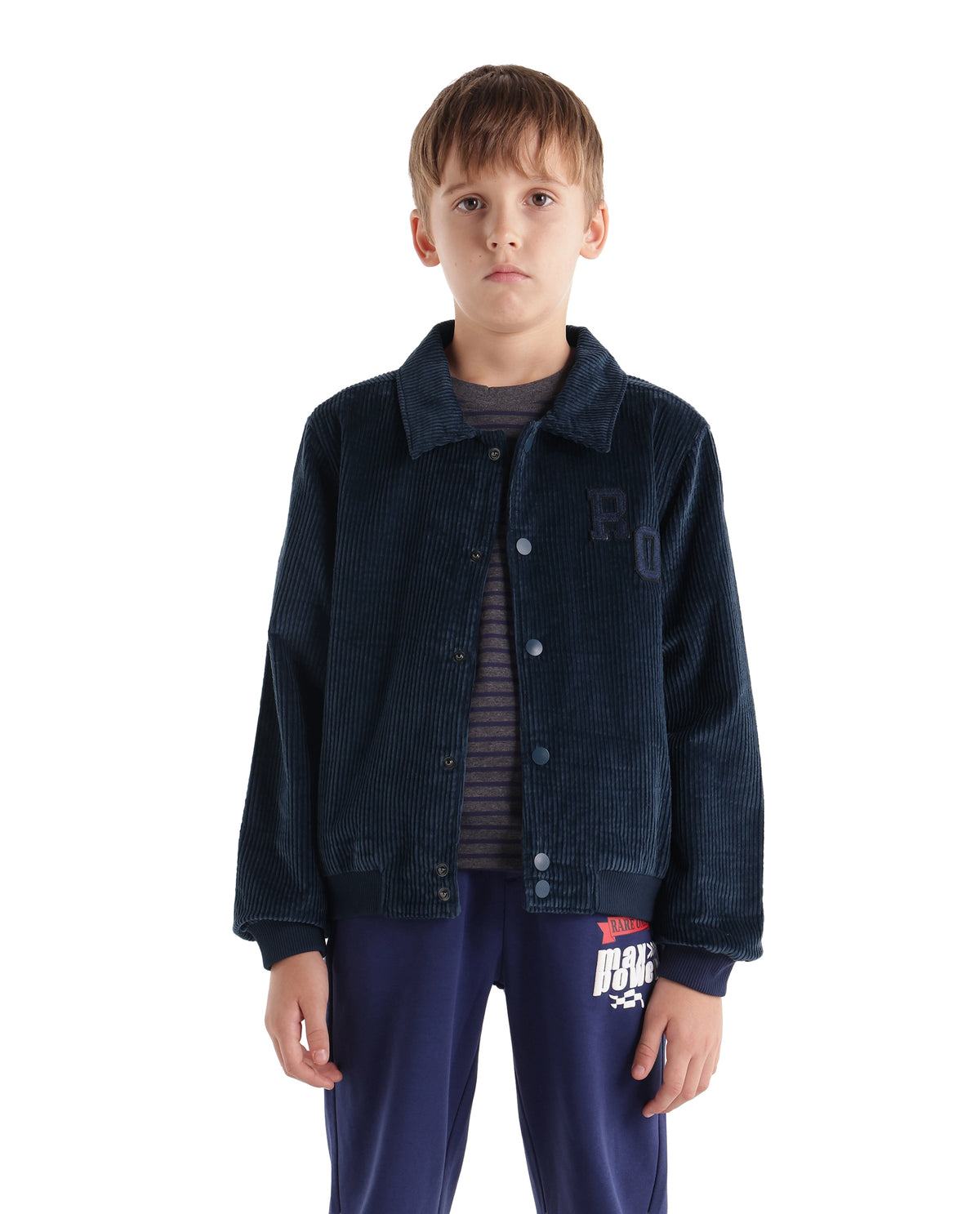 Rare Ones Kids Caro-S Primary Navy Cotton Spread Collar Plain Regular Shacket