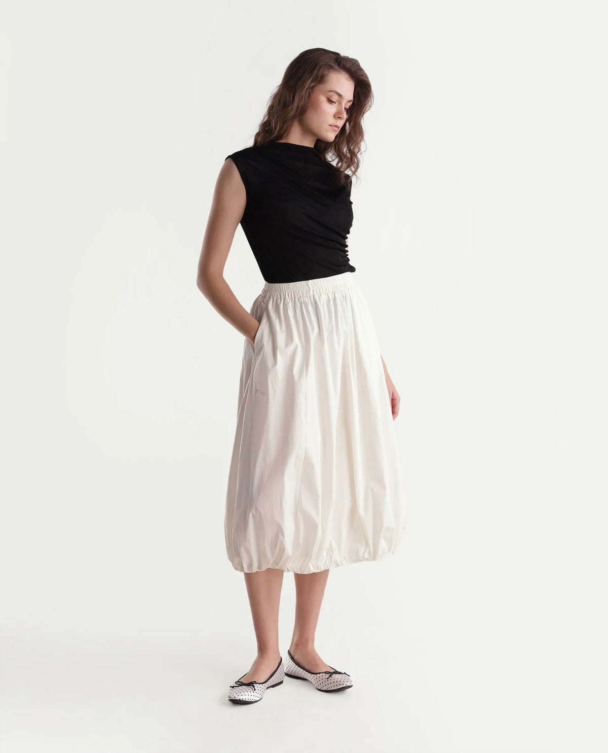 Rareism Women Onjara Primary Off White Cotton Blend Plain Balloon Skirt