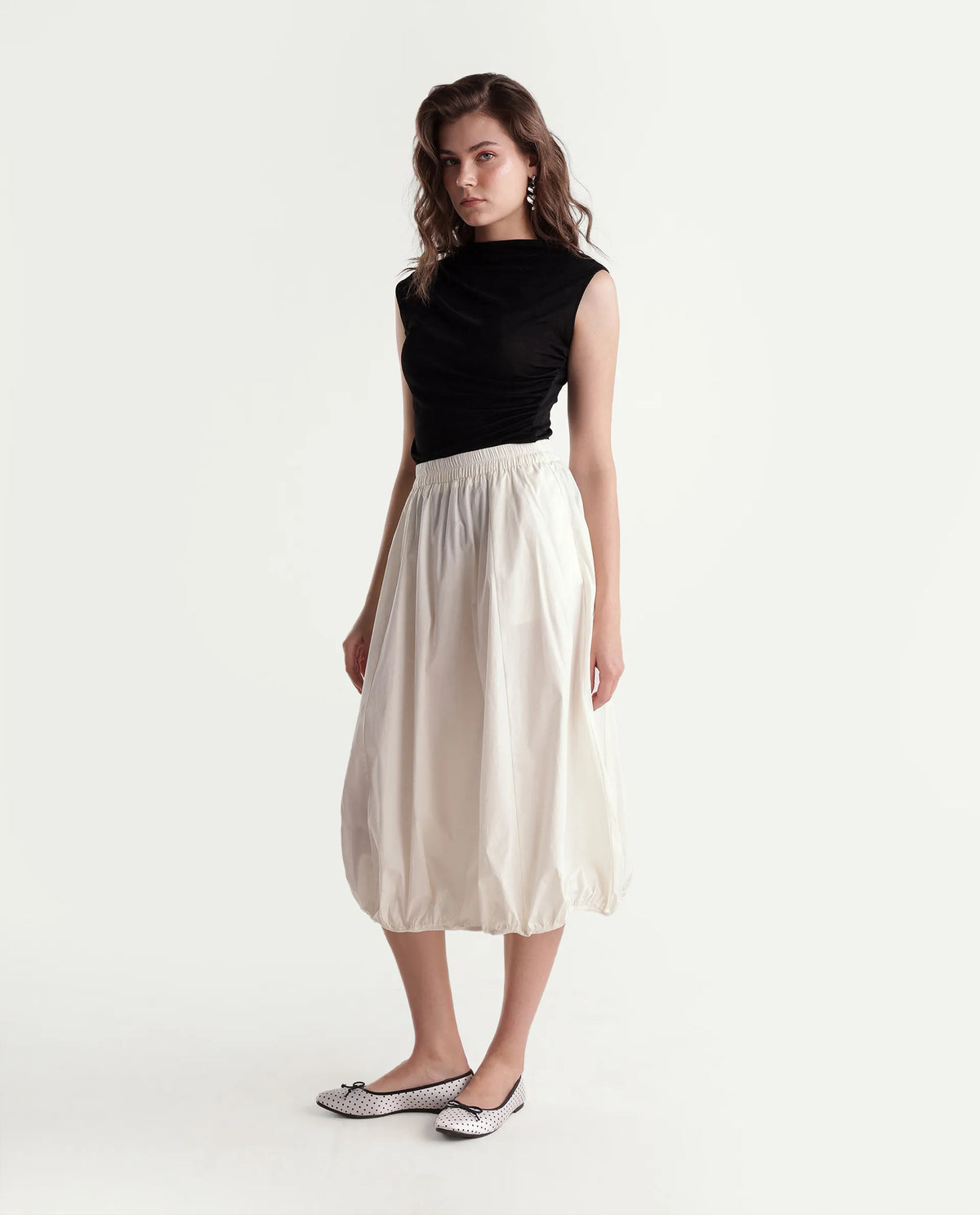 Rareism Women Onjara Primary Off White Cotton Blend Plain Balloon Skirt