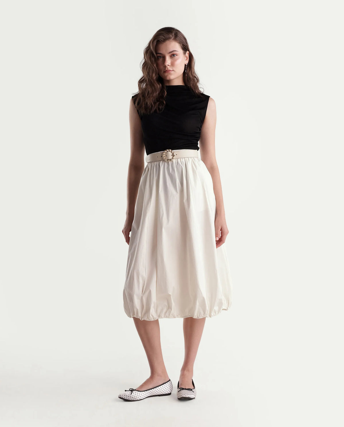 Rareism Women Onjara Primary Off White Cotton Blend Plain Balloon Skirt