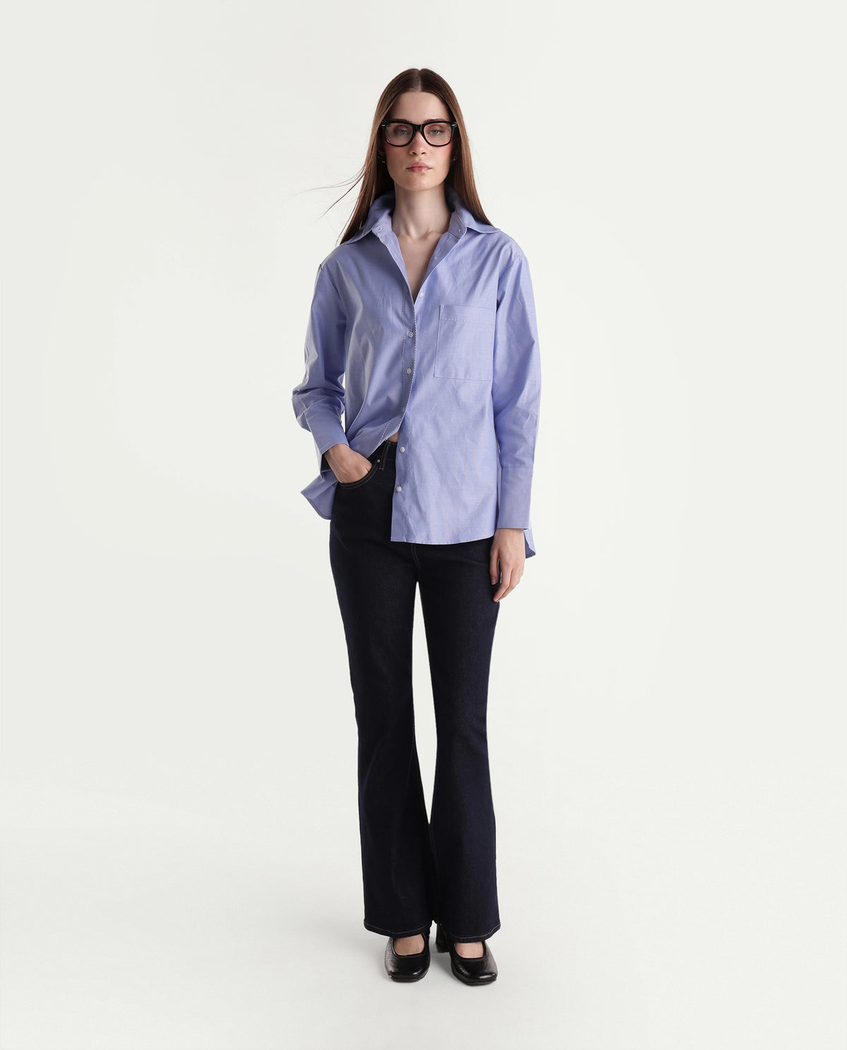 Rareism Women Onre Light Blue Cotton Blend Spread Collar Plain Regular Shirt