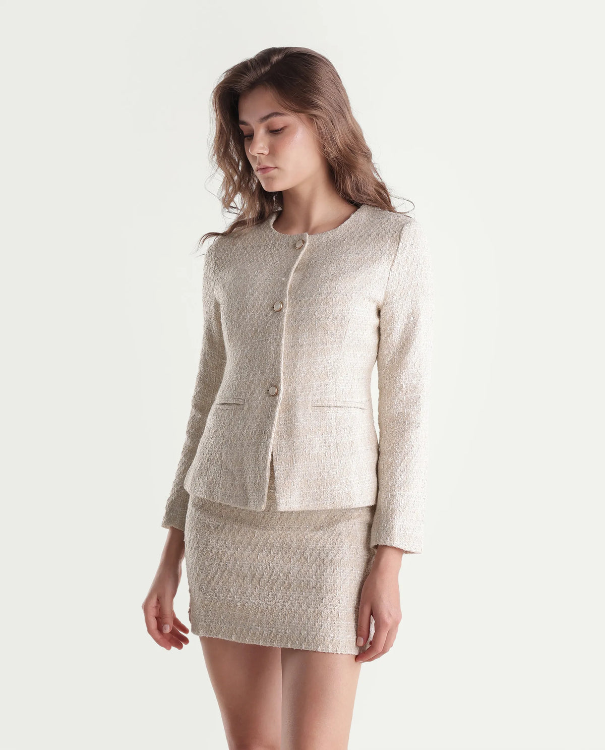 Rareism Women Onoat-J Primary Off White Polyester Blend Plain Regular Jacket
