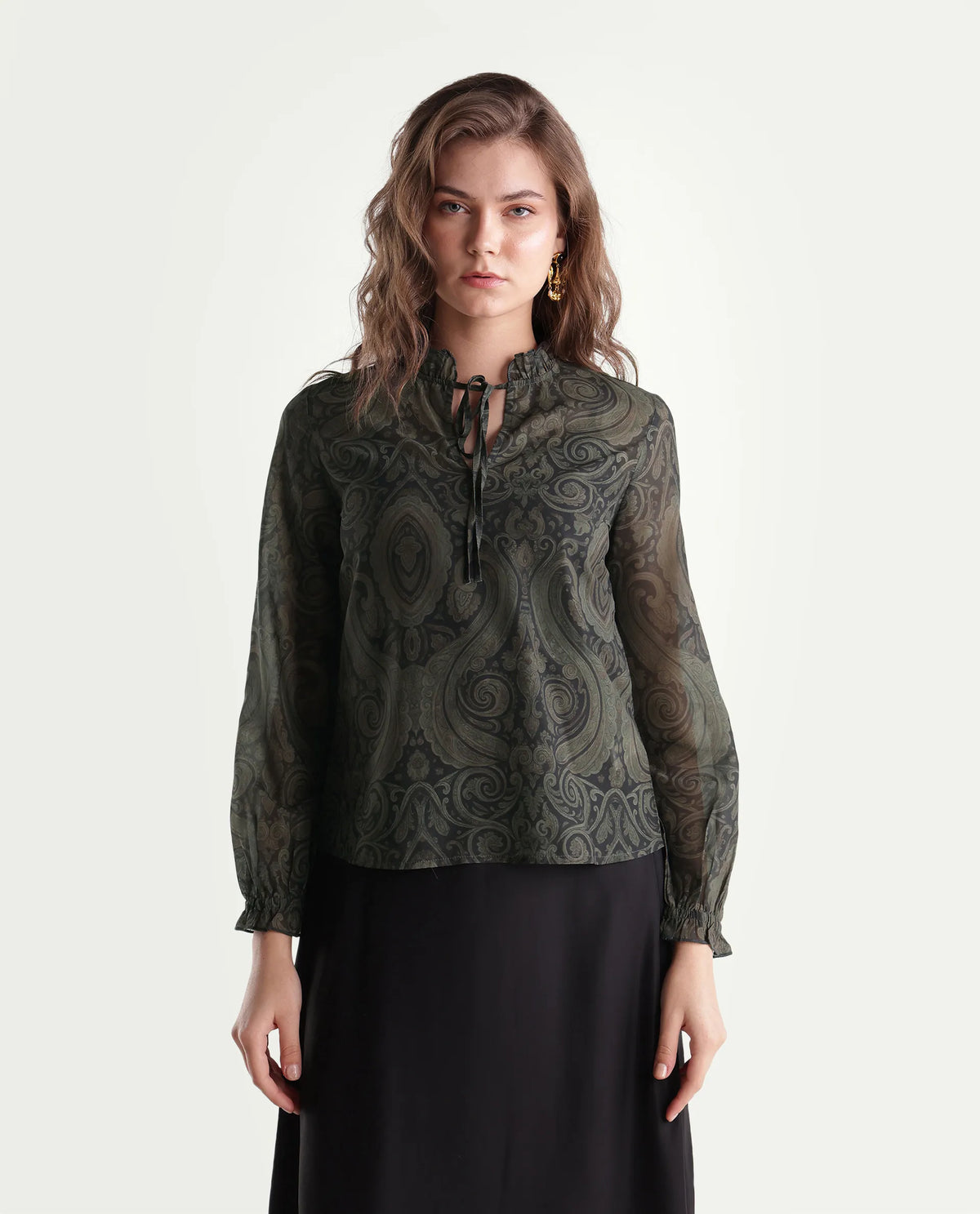 Rareism Womens Onfry Brown Polyester Regular Paisley Print Top