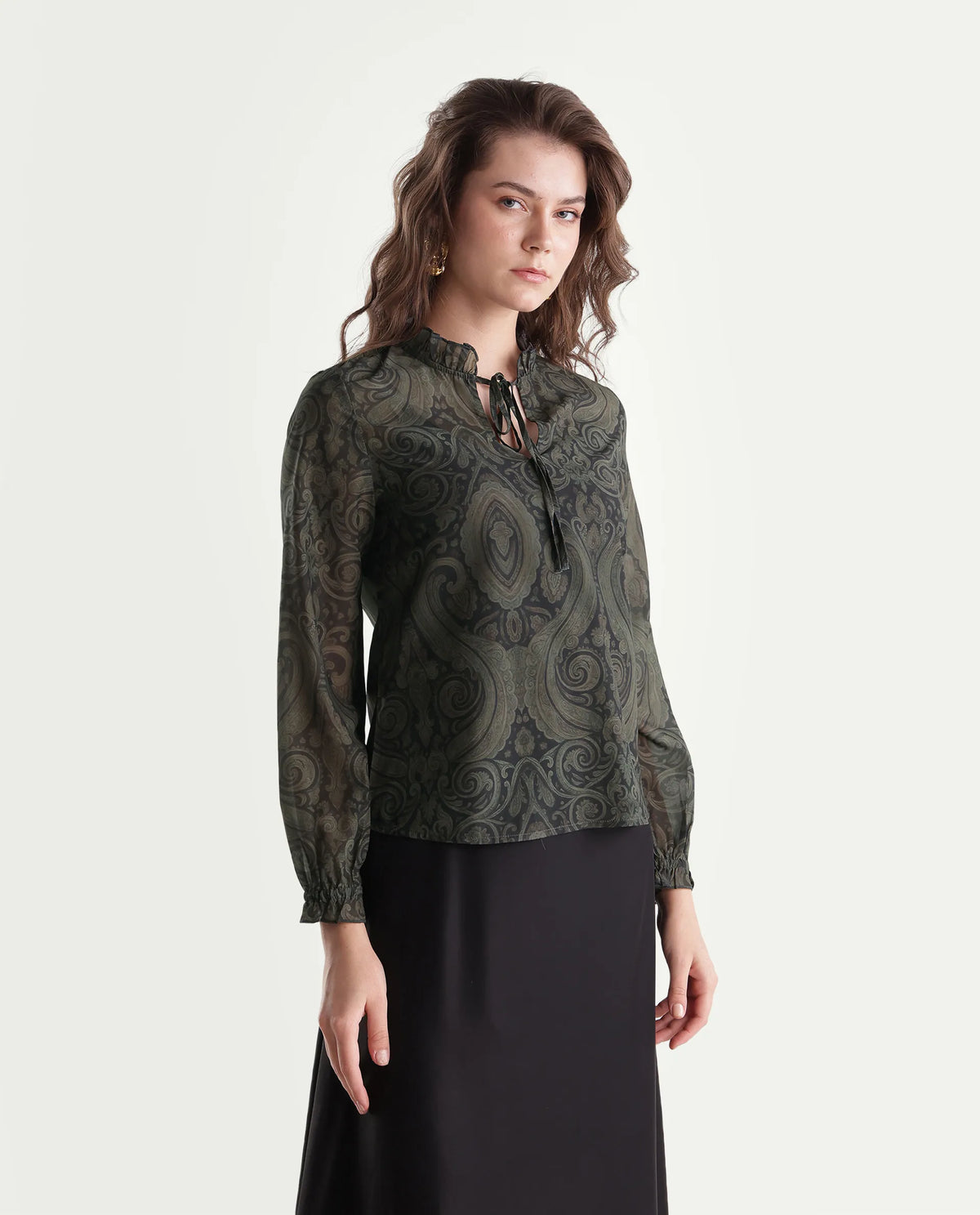 Rareism Womens Onfry Brown Polyester Regular Paisley Print Top