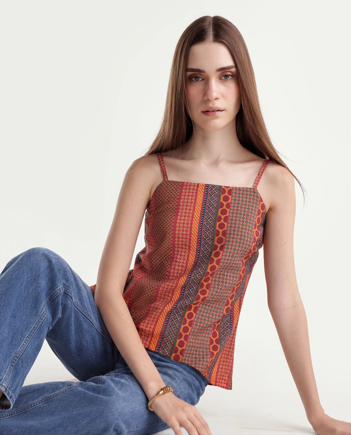 Rareism Womens Onflo-T Multi Viscose Blend Regular Printed Top