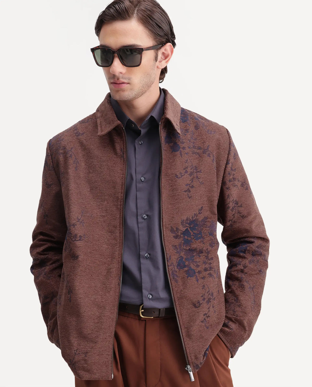Rare Rabbit Mens Riva Dusky Red Cotton Blend Spread Collar Regular Plain Jacket