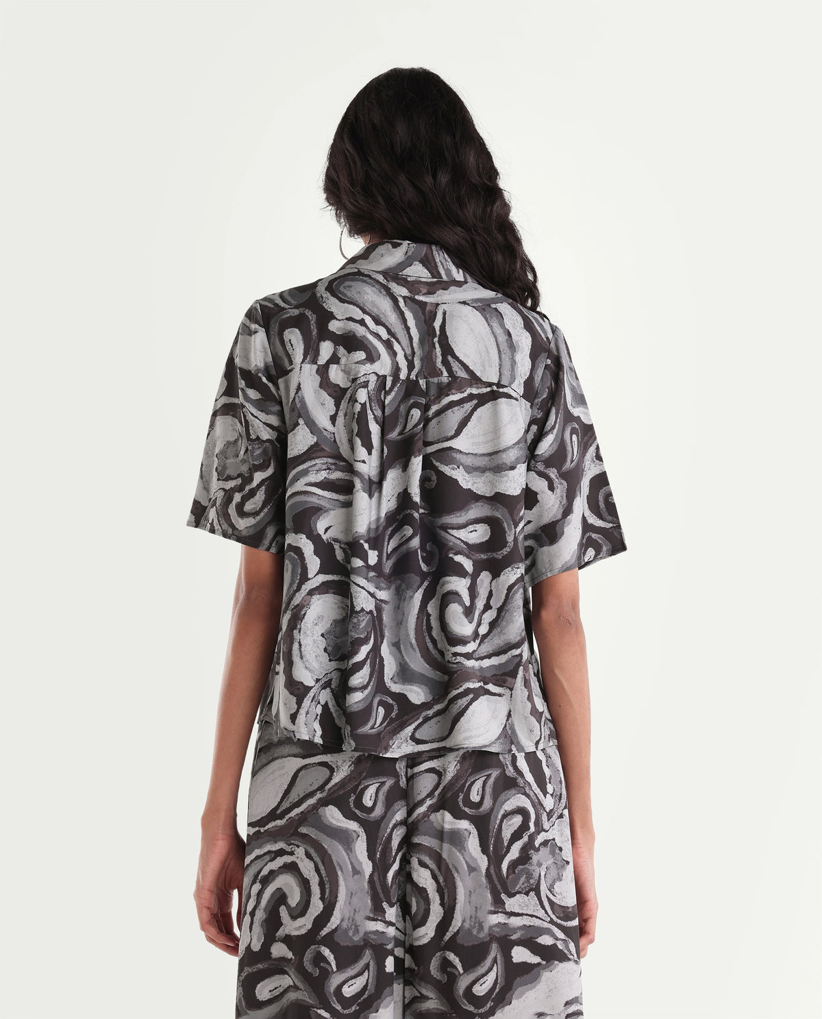 Rareism Womens Hacker Black Viscose Spread Collar Regular Abstract Print Shirt