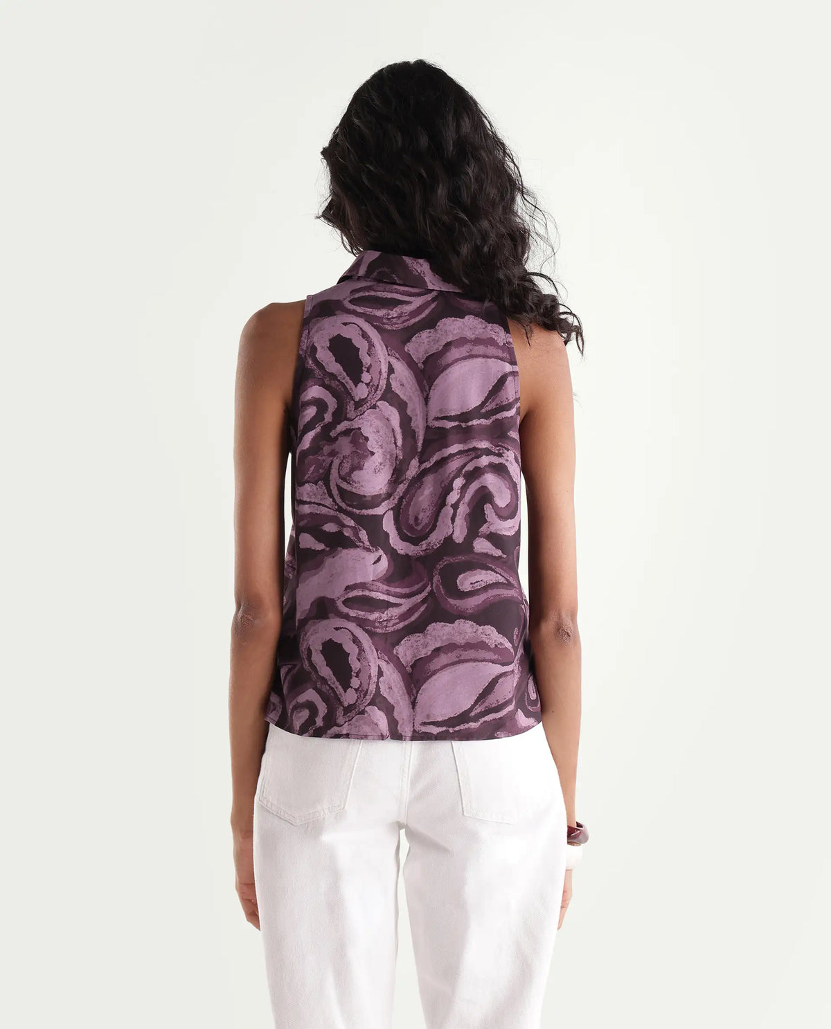 Rareism Womens Hammero Dark Purple Viscose Spread Collar Regular Abstract Print Shirt