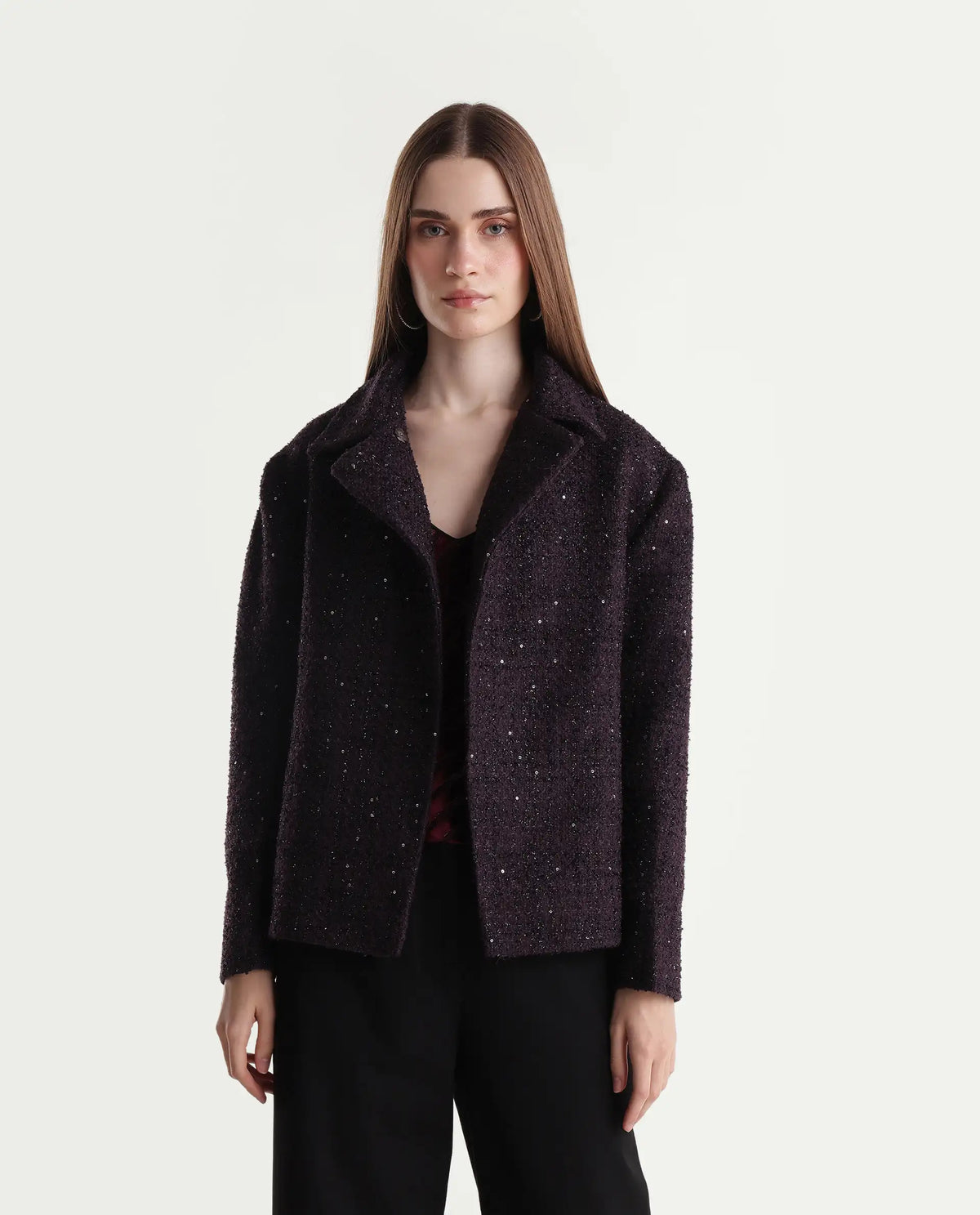 Rareism Womens Kinto Dark Purple Polyester Blend Spread Collar Regular Jacket