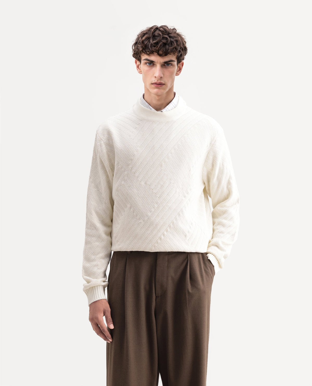Rare Rabbit Mens Zirl Off White Acrylic Pull-On Regular Jacquard Sweater